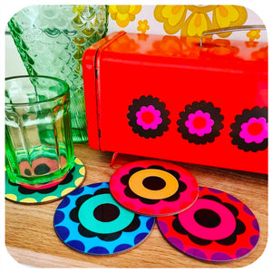 Flower Power Coasters in vintage kitchen | The Inkabilly Emporium