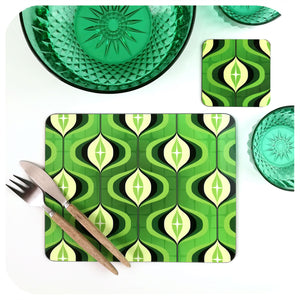 Green 70s Op Art Placemat and Coaster Set | The Inkabilly Emporium