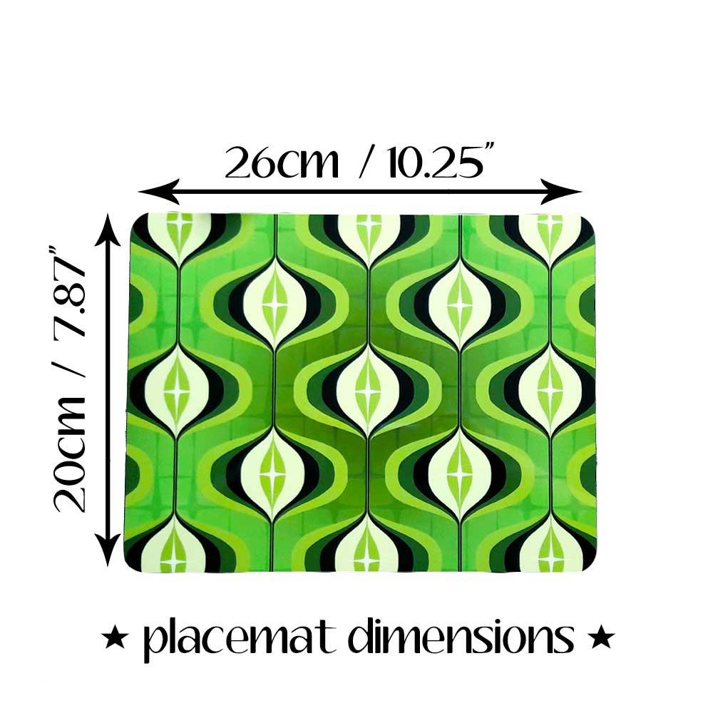 70s Green Op Art Placemat dimensions | The Inkabilly Emporium