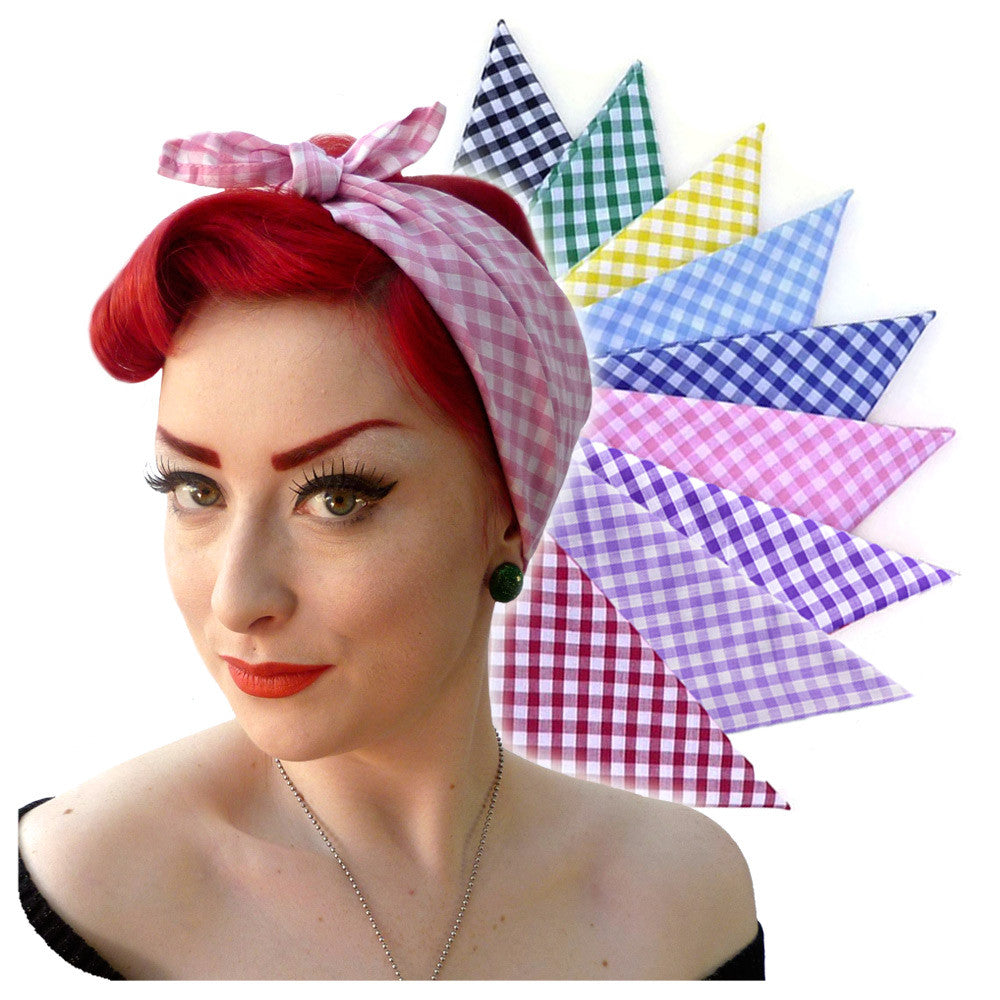 Gingham Bandanas, Retro Head Scarf, available in 9 colours  | The Inkabilly Emporium