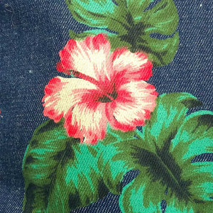 Detail of Hibiscus Flower Denim Tote Bag | The Inkabilly Emporium