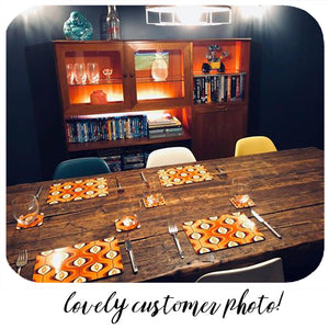 Customer photo of Op Art Coasters and Placemats | The Inkabilly Emporium