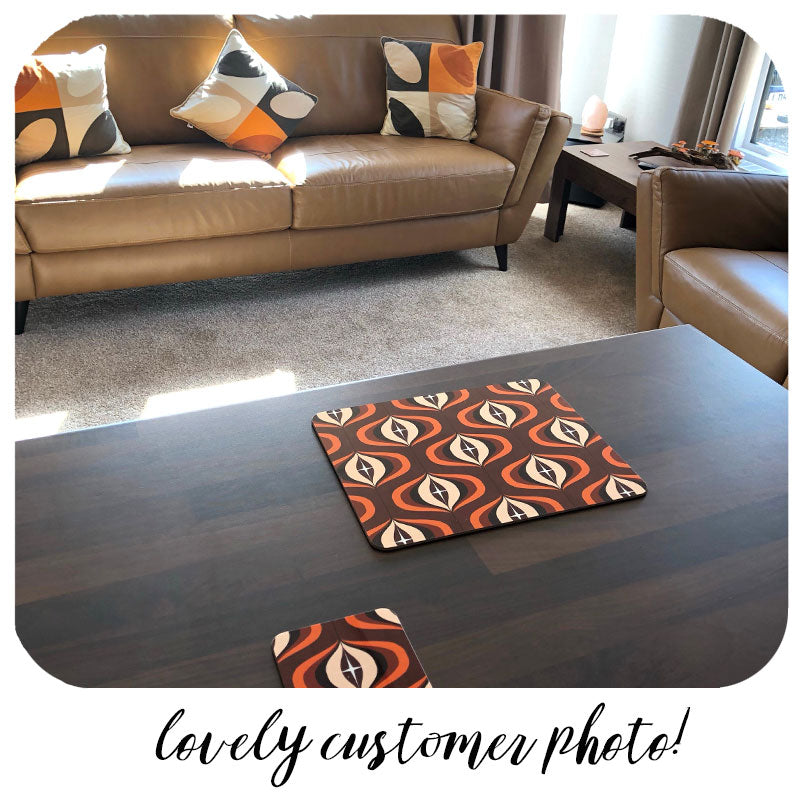 Customer photo of Brown 70s Op Art Placemat and coaster | The Inkabilly Emporium