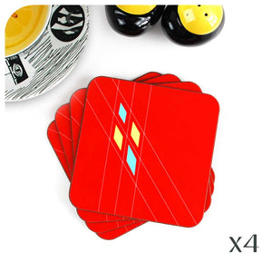 Red Mid Century Geometric Coasters, Set of 4 | The Inkabilly Emporium