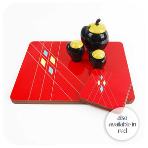 Red Art Deco Style Geometric Coasters & Placemats also available | The Inkabilly Emporium