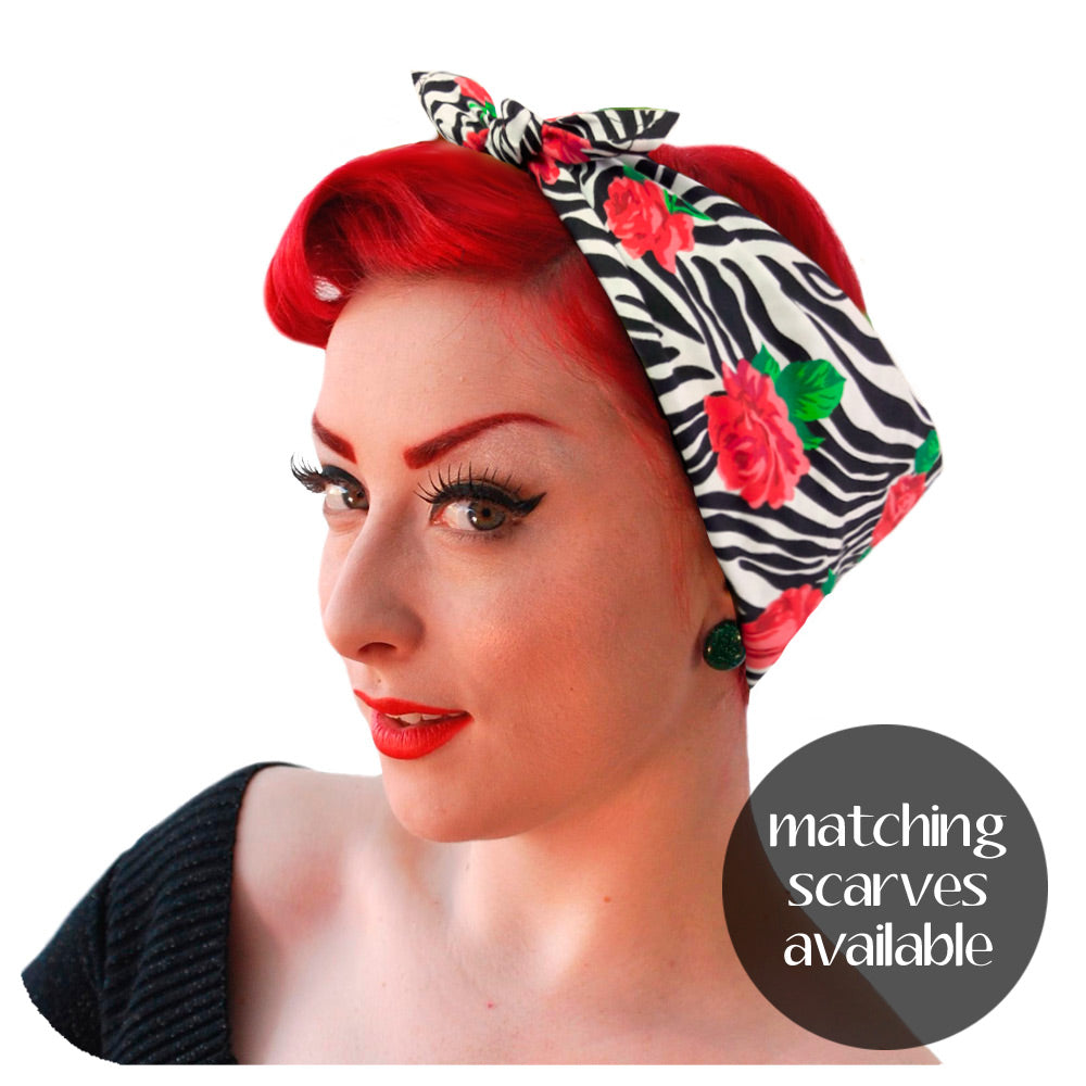 Matching Zebra Rose Headscarf available | The Inkabilly Emporium