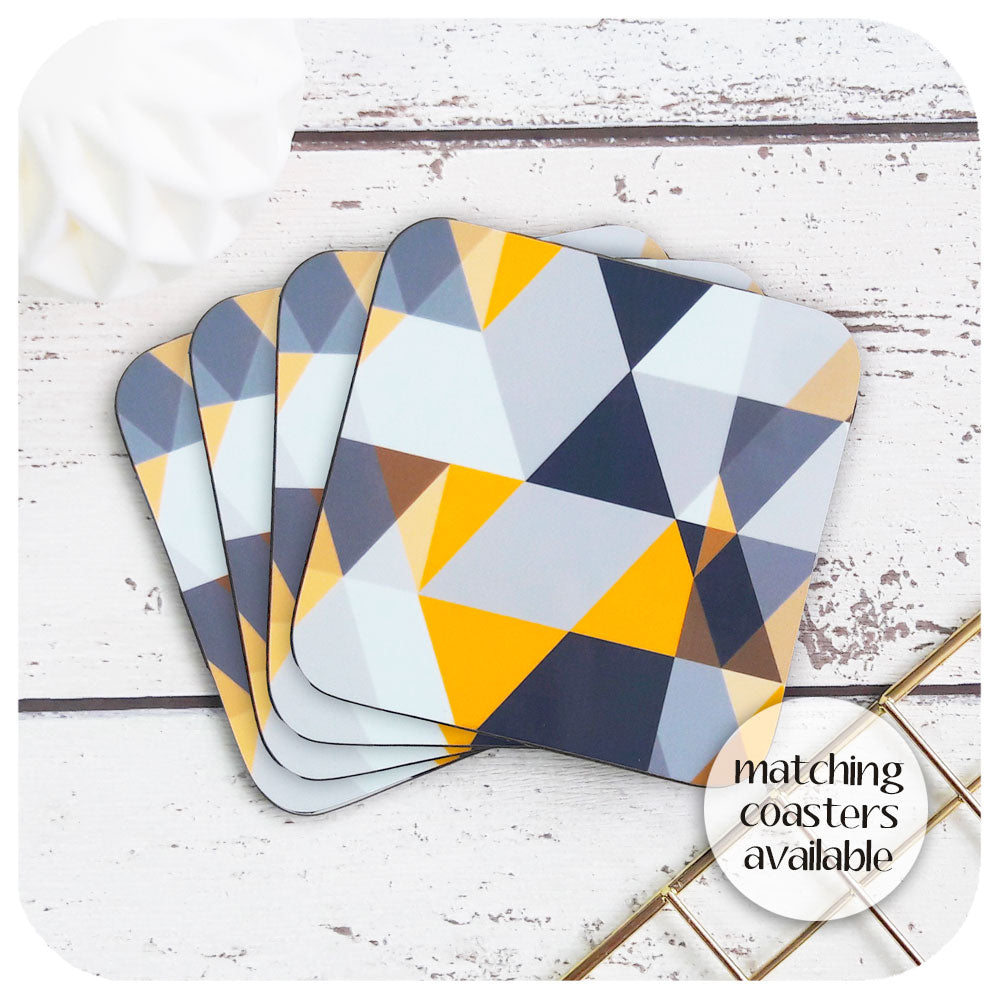 Matching Scandi Geometric coasters to complete the Yellow & Grey Scandi tableware set  | The Inkabilly Emporium