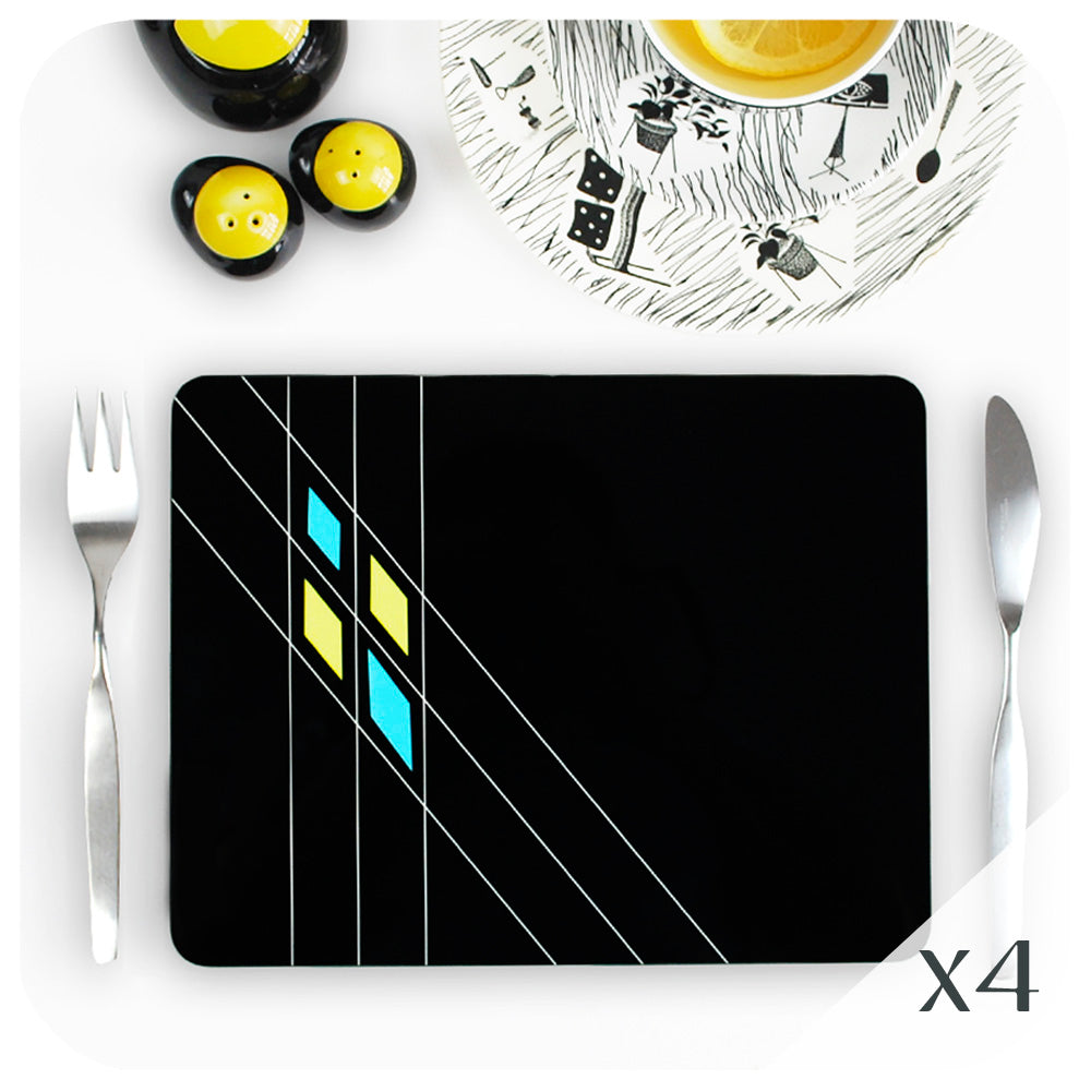 Mid Century Geometric Placemats in Black, set of 4 | The Inkabilly Emporium