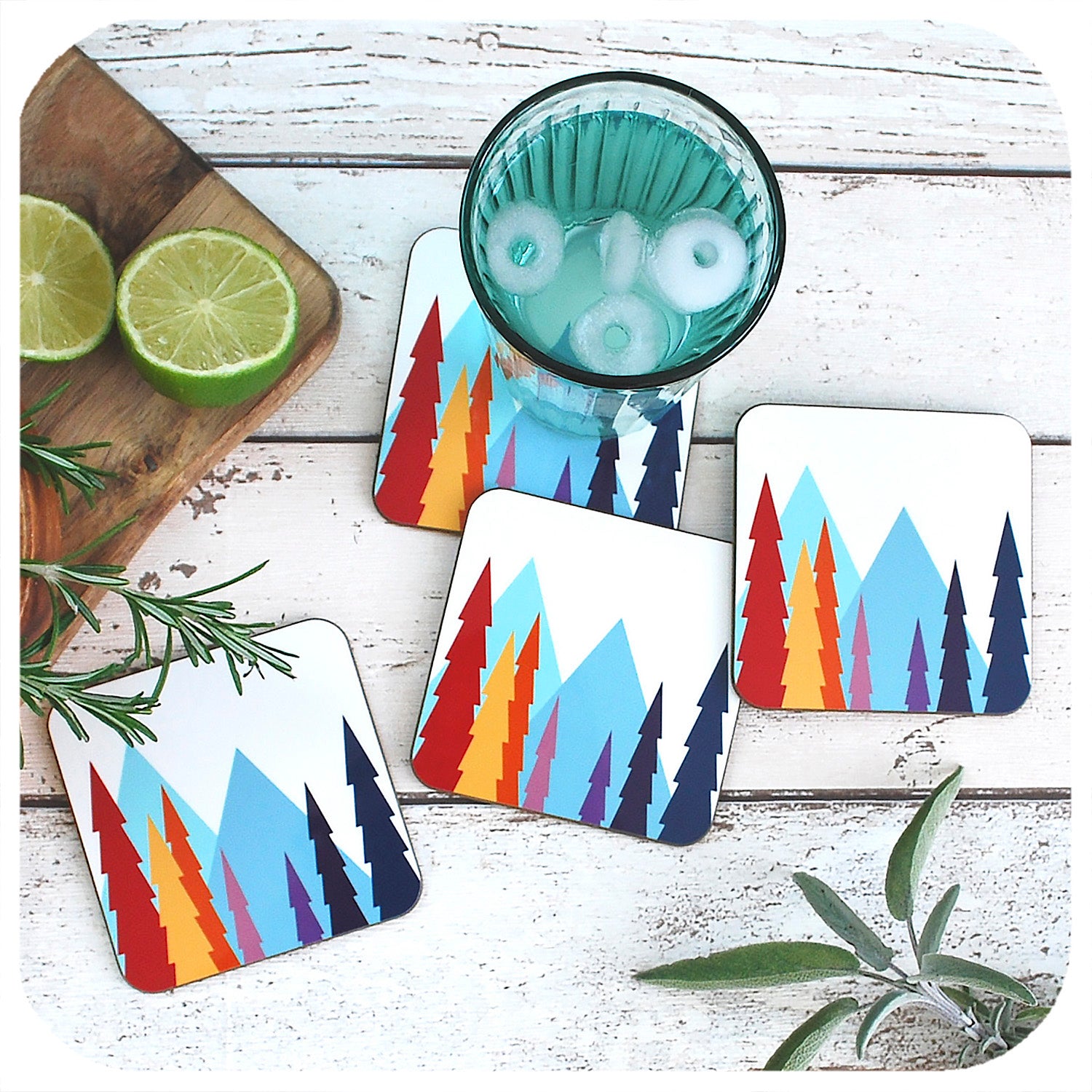 Nordic Trees Drinks Coasters, set of 4 | The Inkabilly Emporium