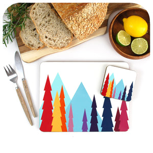 Nordic Trees Placemat and Coaster Set, single place setting | The Inkabilly Emporium