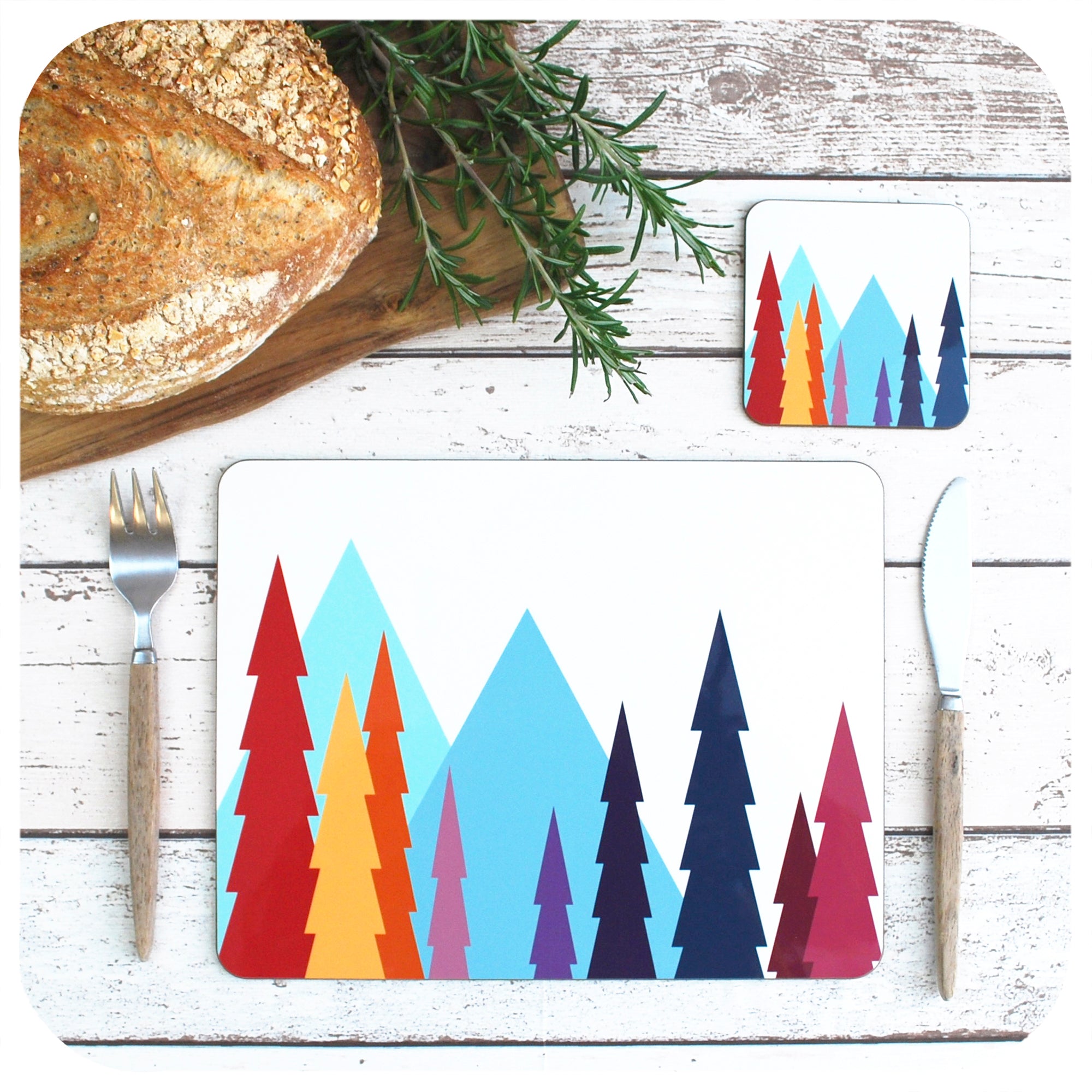 Nordic Trees Placemat and Coaster Set | The Inkabilly Emporium