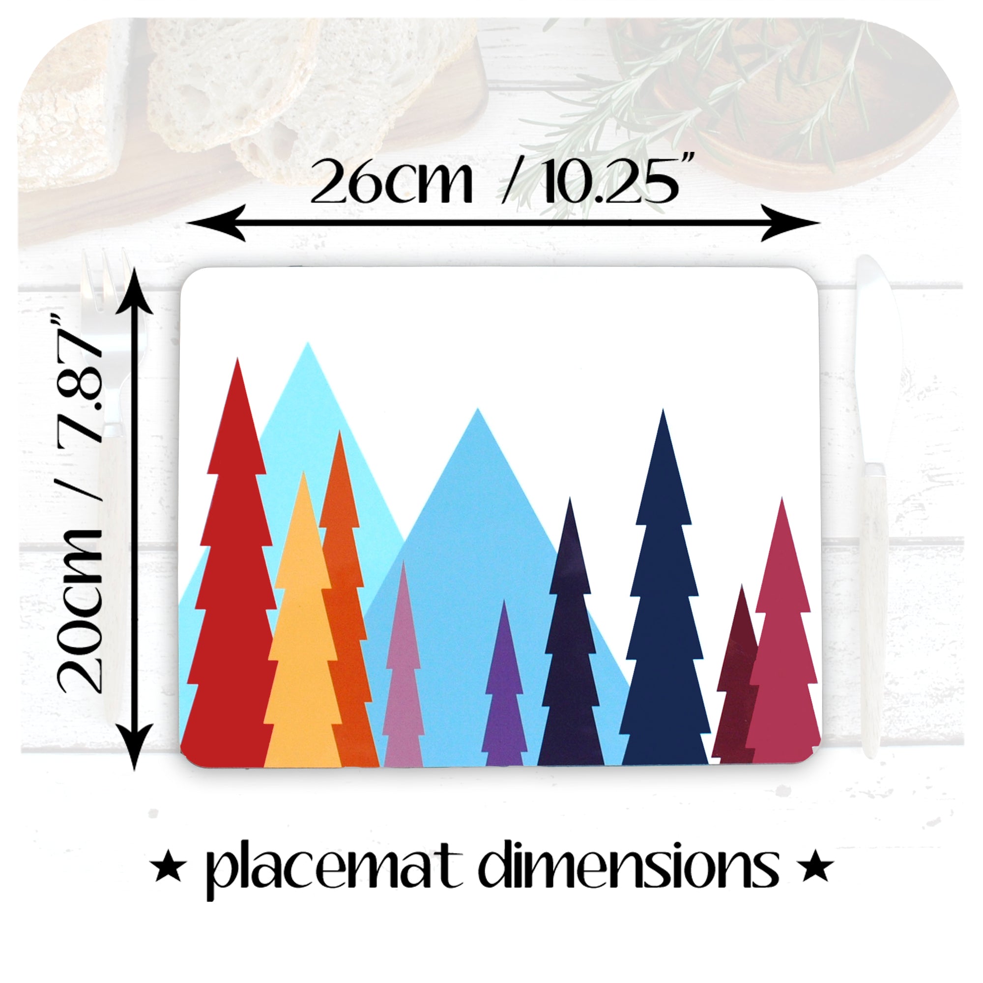 Nordic Trees Placemat dimensions 20cm x 23cm | The Inkabilly Emporium