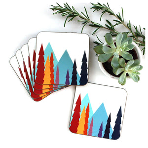  Nordic Trees Coasters, set of 6, in a stack with succulent | The inkabilly Emporium