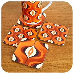 Orange Op Art retro coasters, available in sets of 4 or 6  | The Inkabilly Emporium