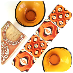 Orange Op Art Coasters with mid century bowls and vase | The Inkabilly Emporium