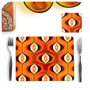 70s Orange Op Art Placemat and Coaster Set by Inkabilly