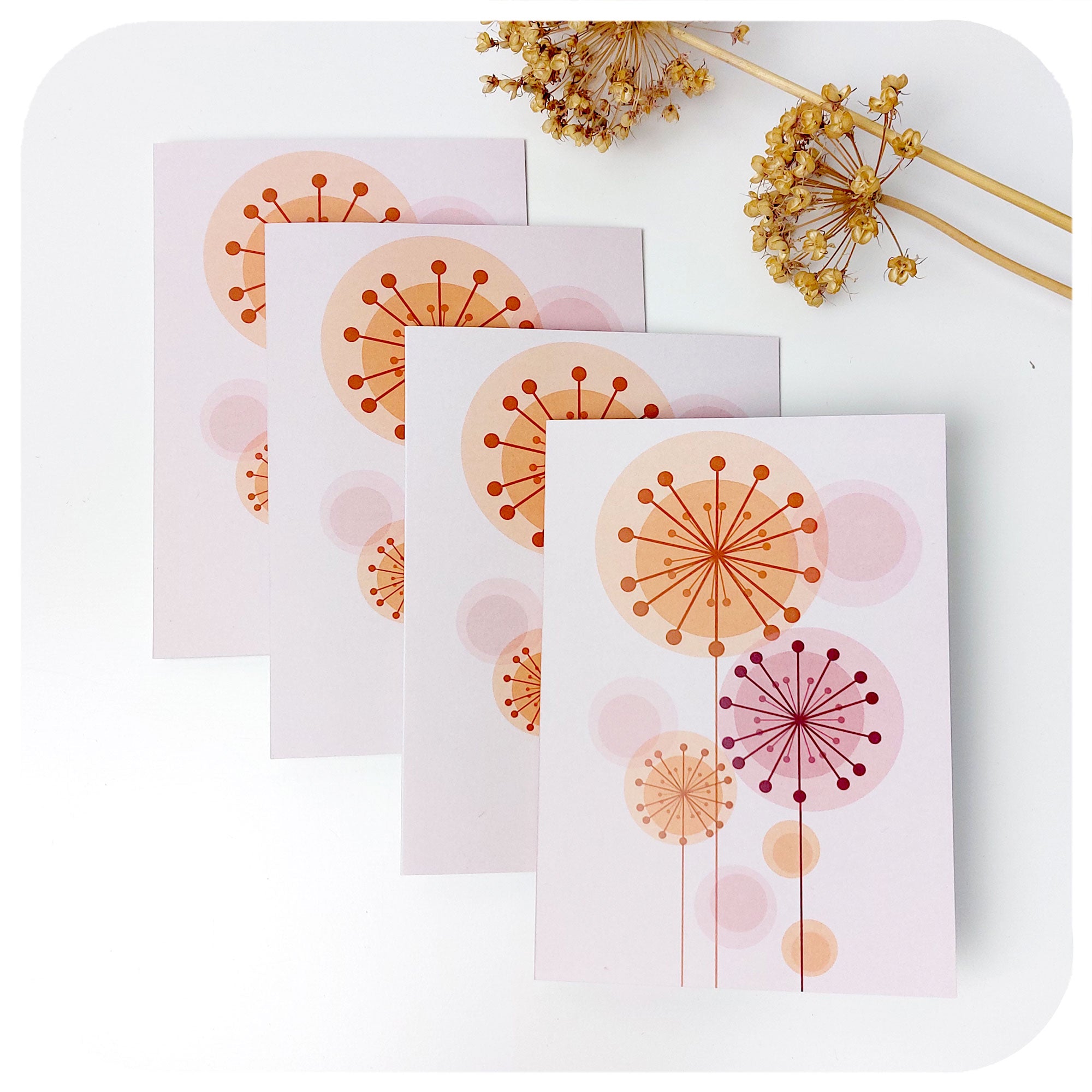 Retro Alliums Blank Greetings Cards - Pack of 4 | The Inkabilly Emporium