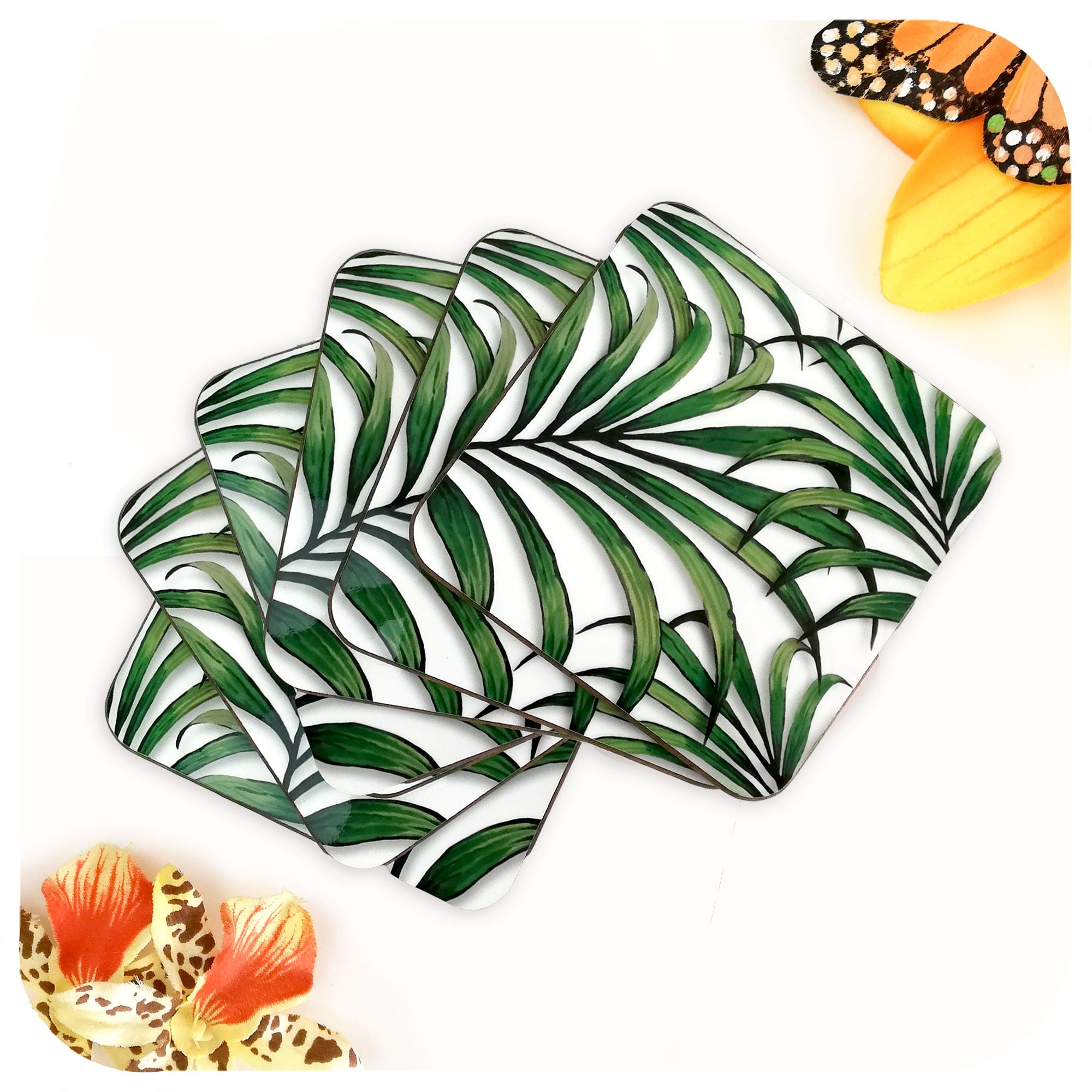 Palm Leaf Print Coasters, set of 6 in a fan | The Inkabilly Emporium