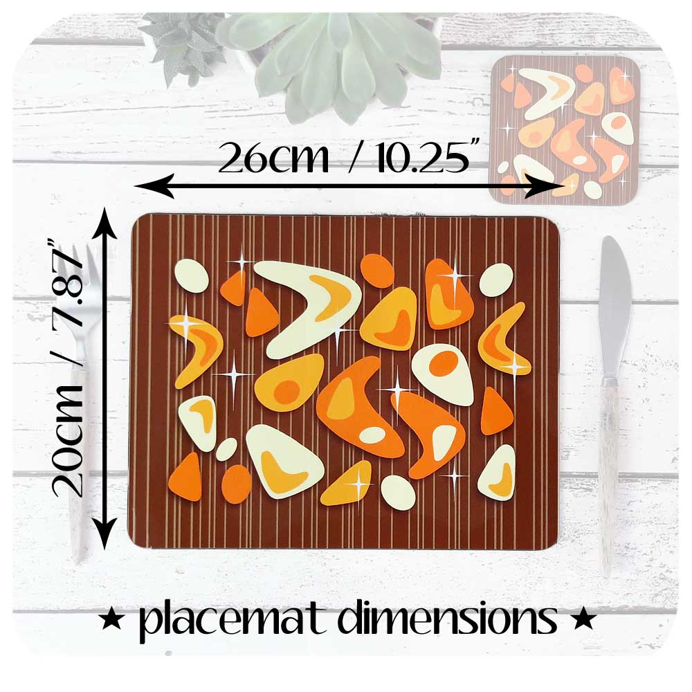 Atomic Boomerang Placemat Dimensions  | The Inkabilly Emporium