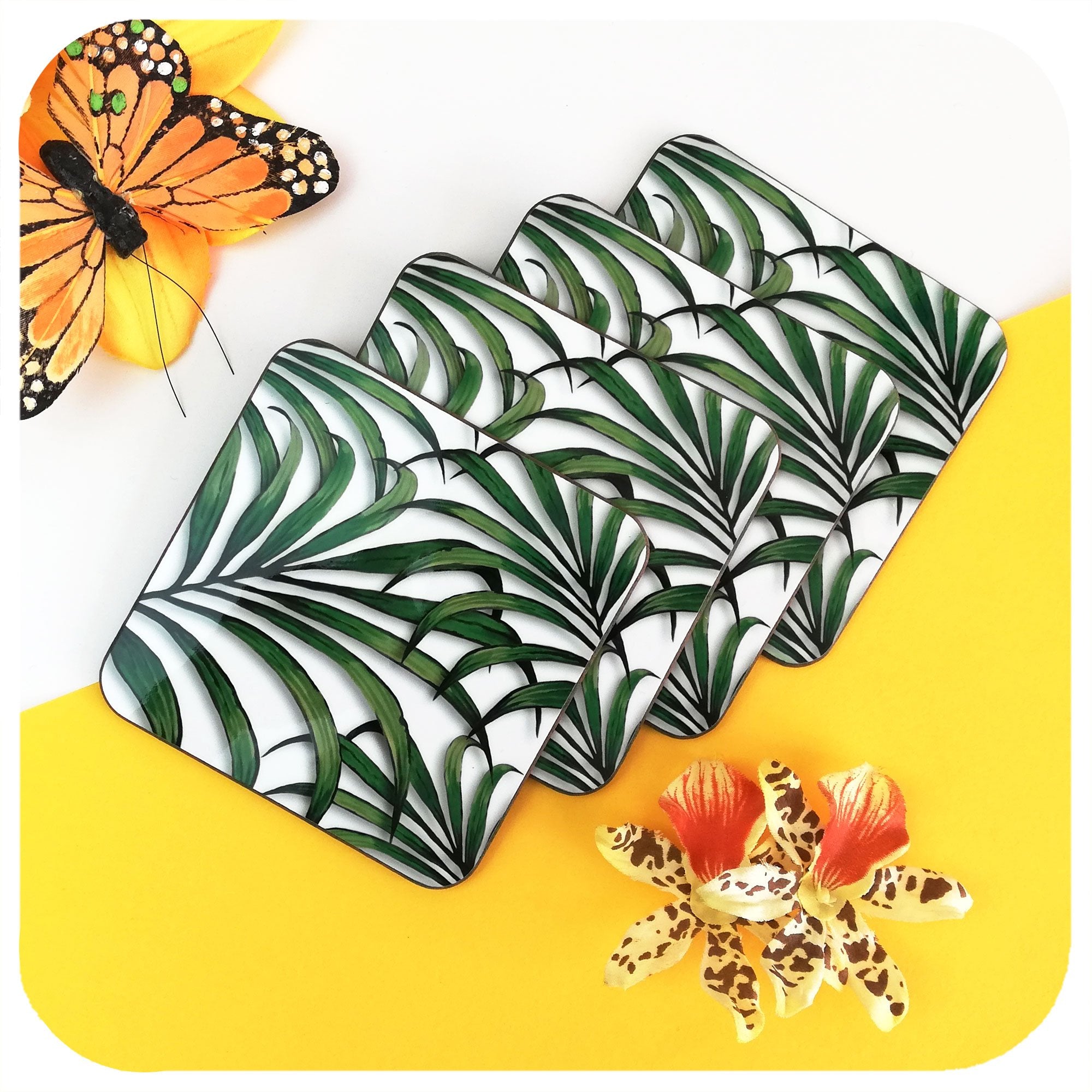 Palm Leaf Print Coasters, set of 4 in a line | The Inkabilly Emporium