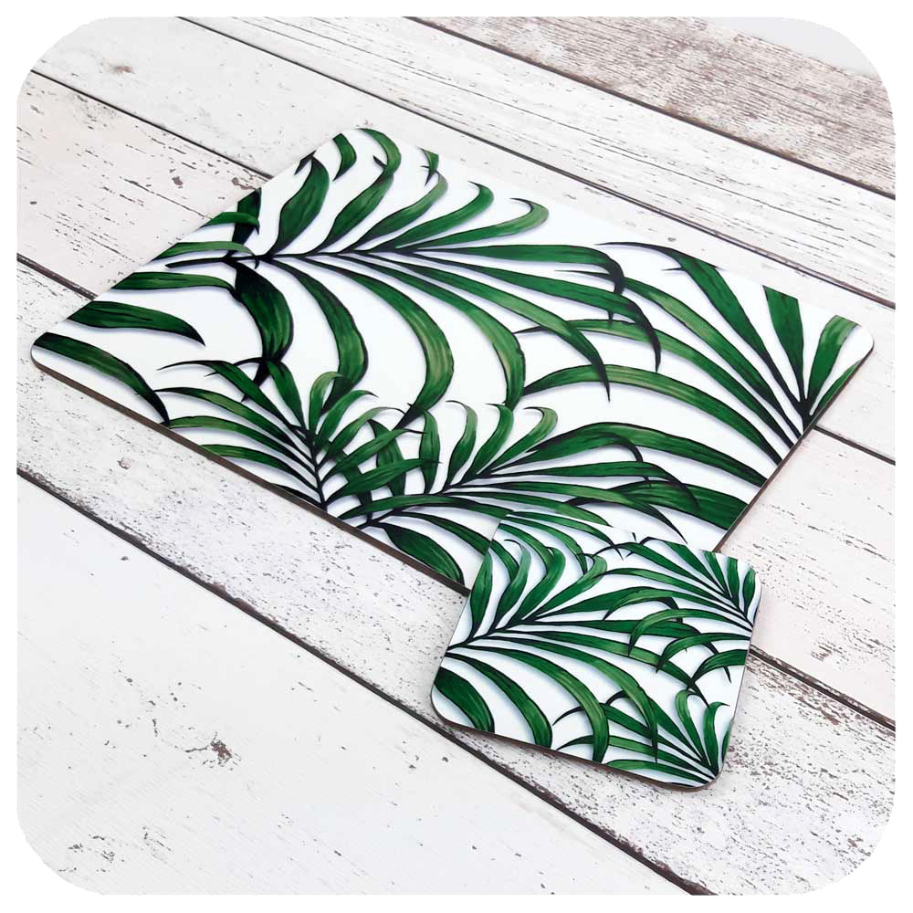 Palm Leaf Print matching Placemat and Coaster | The Inkabilly Emporium