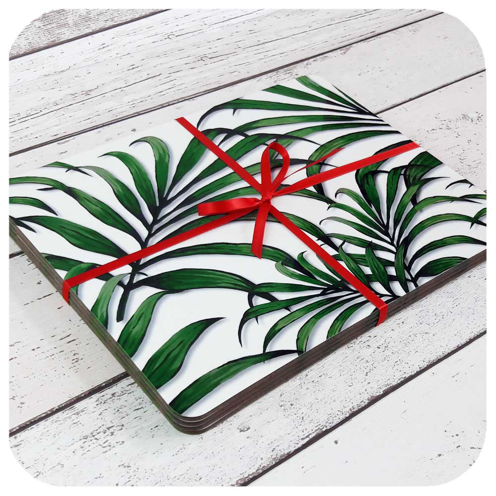 Palm Leaf Placemats, set of 6, tied in red ribbon | The Inkabilly Emporium