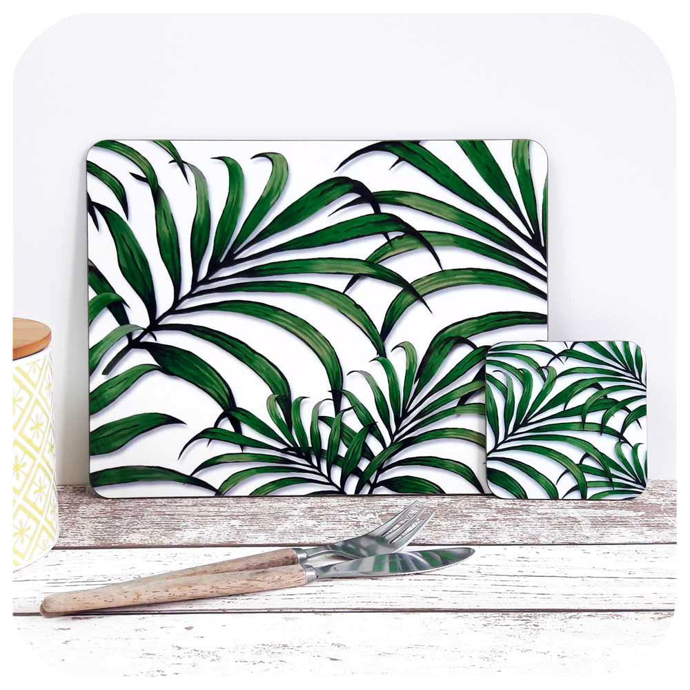 Palm Leaf Print Placemat and Coaster Set| The Inkabilly Emporium