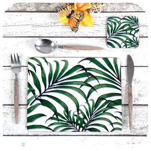 Palm Leaf Print Placemat and matching Coaster | The Inkabilly Emporium