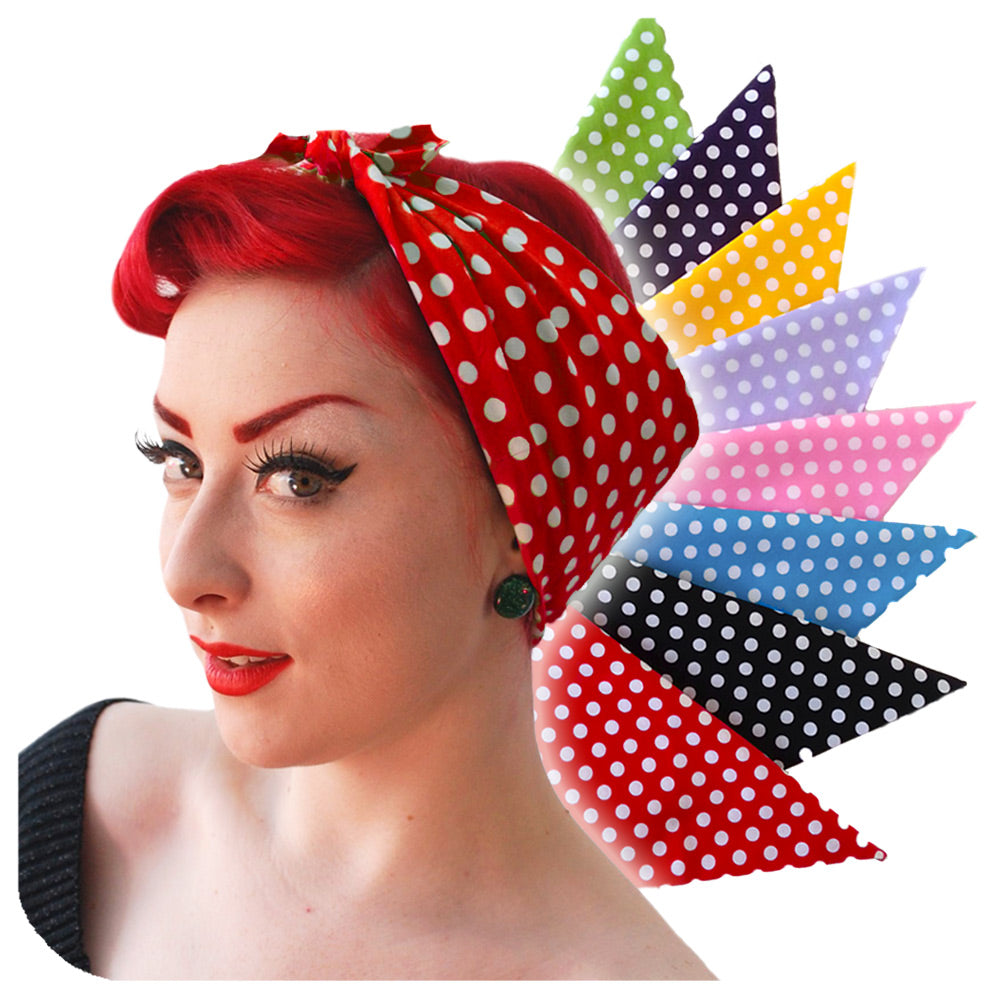 Polka Dot Bandanas, scarves, Modelled in Red and White Polka Dots  | The Inkabilly Emporium
