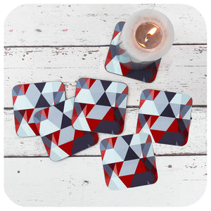 Scandi Coasters in Reds & Greys, Set of 6 | The Inkabilly Emporium