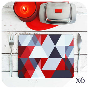 Scandi Geometric Placemats in Red & Grey, set of 6 | The Inkabilly Emporium