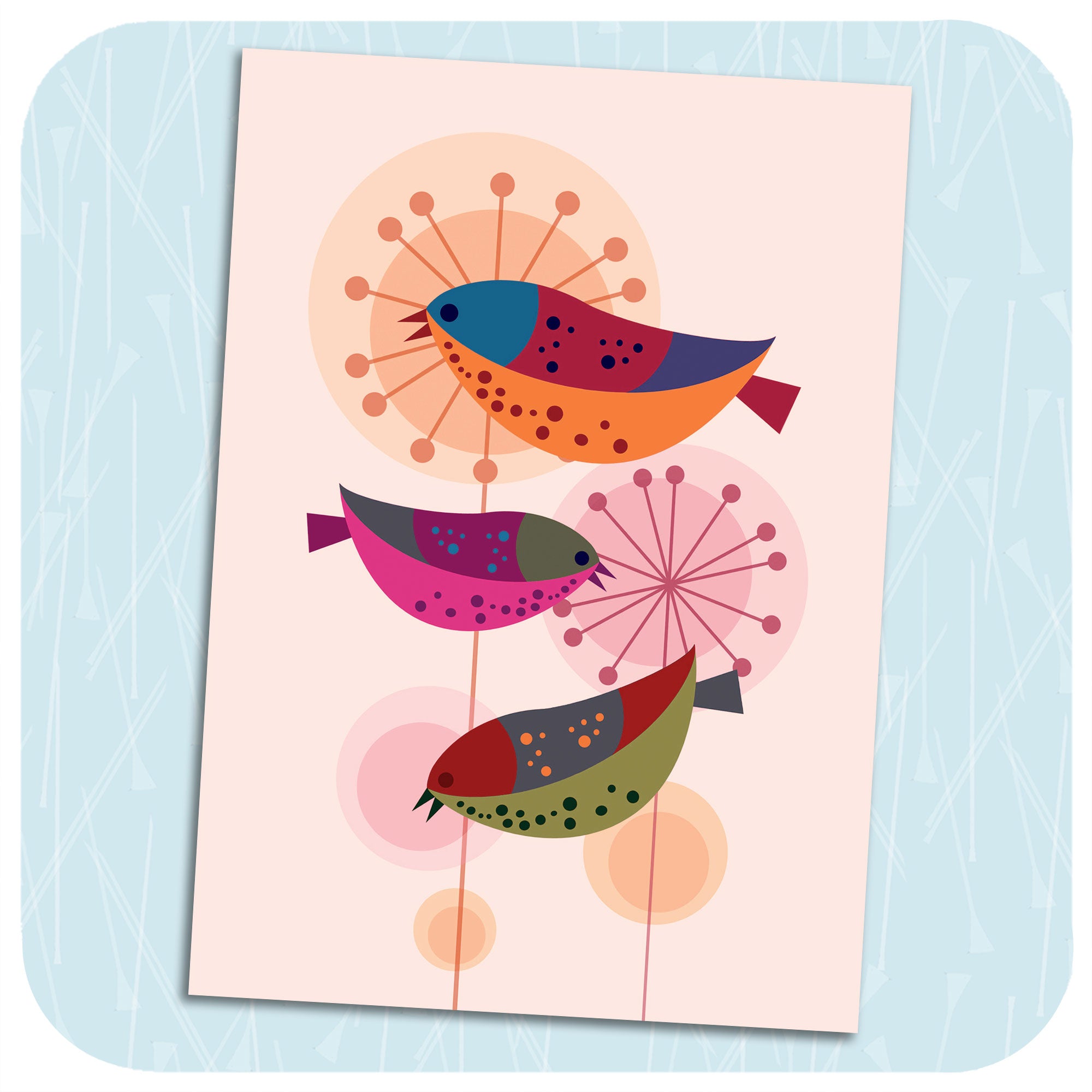 Retro Birds Blank Greetings Card Graphic representation | The Inkabilly Emporium