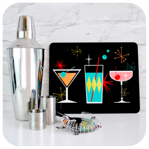 Cosmic Cocktails Placemat with vintage cocktail accessories | The Inkabilly Emporium