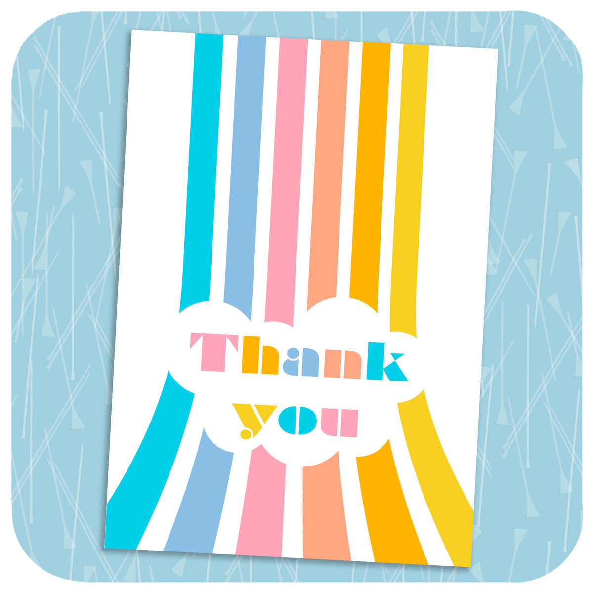 Retro Rainbow Thank You Card on blue background | The Inkabilly Emporium