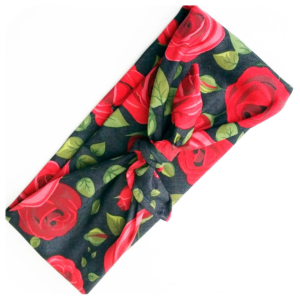 Retro Rose Headscarf, styled as Bandana  | The Inkabilly Emporium