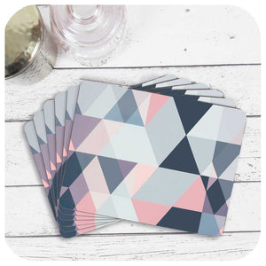 Set of 6 Placemats in Grey and Pink Geometric Design | The Inkabilly Emporium