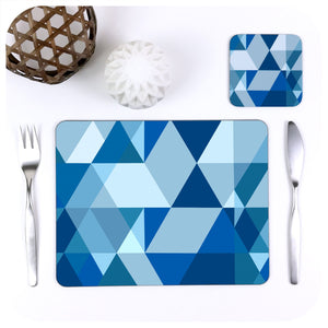 Scandi Geometric Placemat & Coaster Set, in Blue | The Inkabilly Emporium