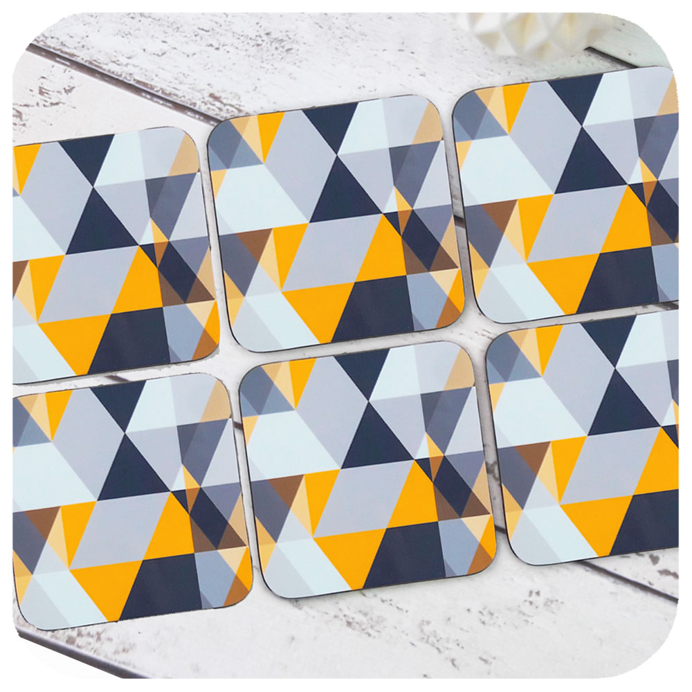 Grey & Yellow Geometric Scandi Coasters, set of 6 | The Inkabilly Emporium