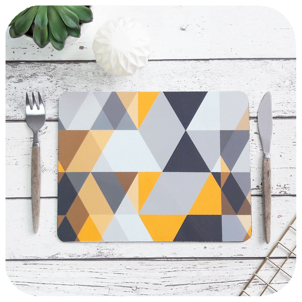 Scandi Geometric Placemats in Yellow & Grey | The Inkabilly Emporium