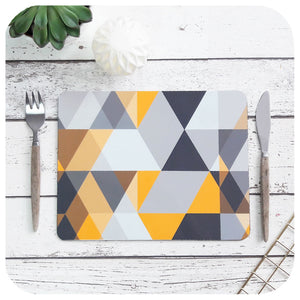 Scandi Geometric Placemats in Yellow & Grey | The Inkabilly Emporium