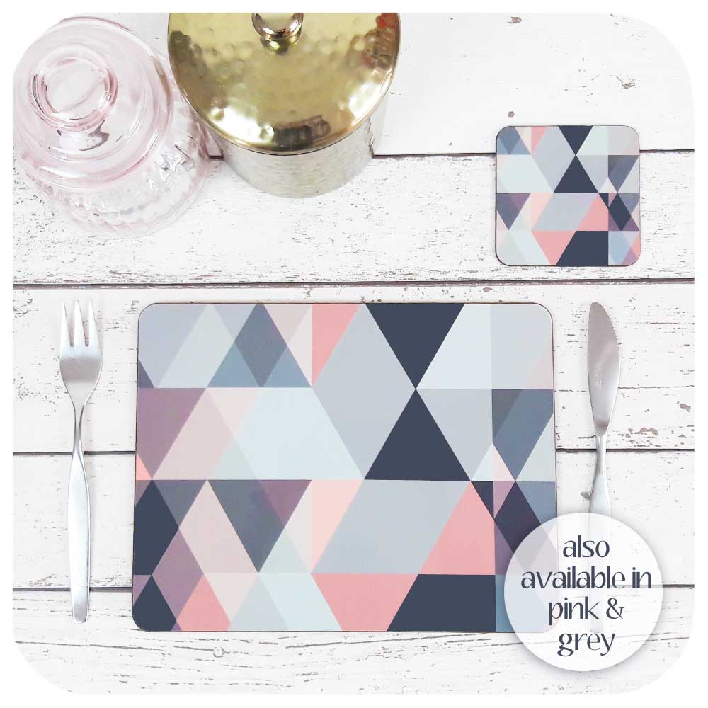 Scandi Geometric placemat and coaster in pink and grey | The Inkabilly Emporium