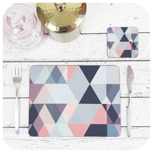 Scandi Geometric Placemat and Coaster Set in Blush Pink and Grey | The Inkabilly Emporium