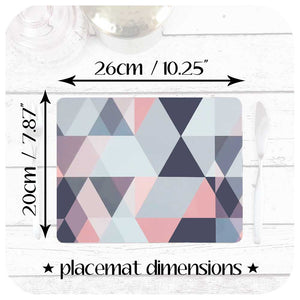 Dimensions of our Scandi Geometric Placemat: 26cm x 20cm | The Inkabilly Emporium