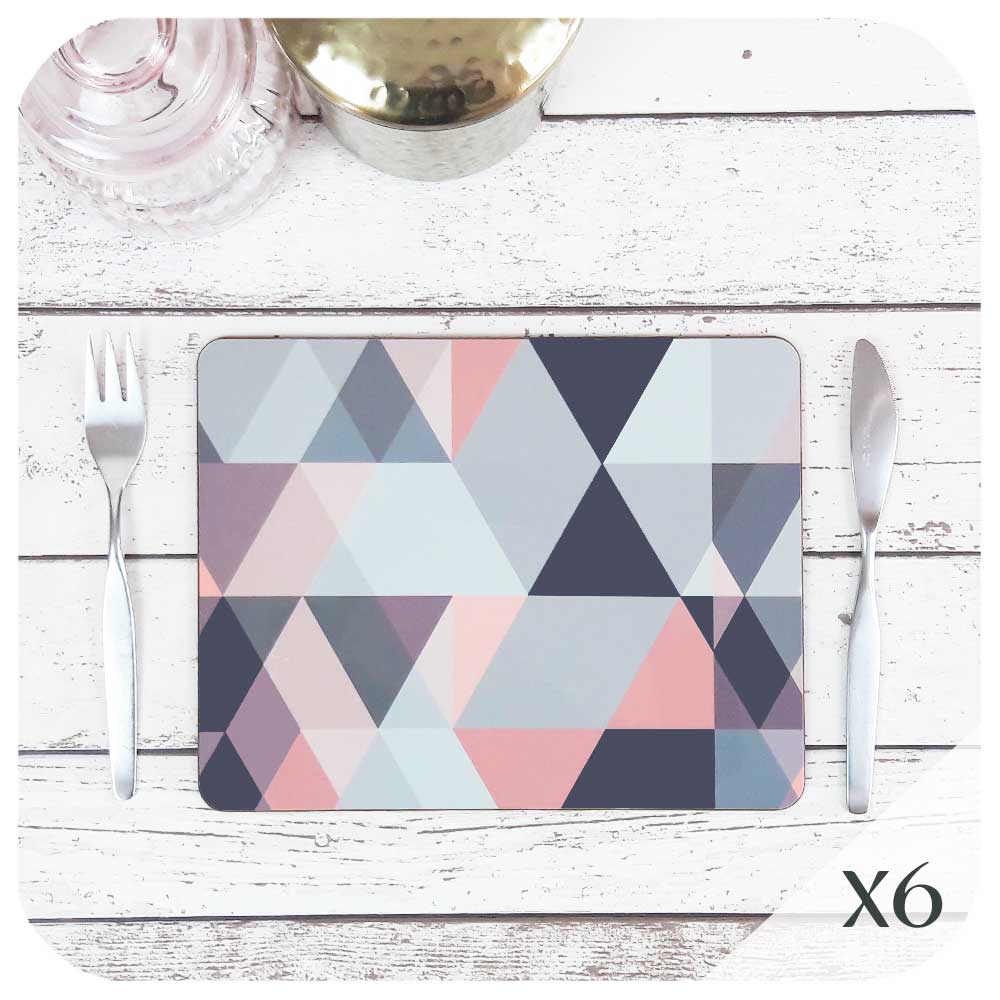 Scandi Geometric Placemats in Blush Pink and Grey, set of 6 | The Inkabilly Emporium