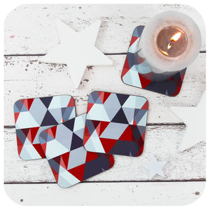 Scandi Coaster set in Geometric Red and Grey  | The Inkabilly Emporium