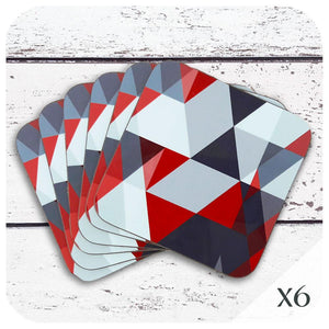 Scandi Geometric Coasters in Red and Grey, Set of 6 | The Inkabilly Emporium