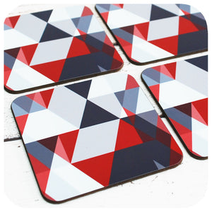 Scandi Geometric Coasters in Grey & Red, set of four | The Inkabilly Emporium