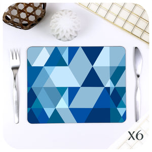 Scandi Geometric Placemats in Mid Century Blue, set of 6 | The Inkabilly Emporium
