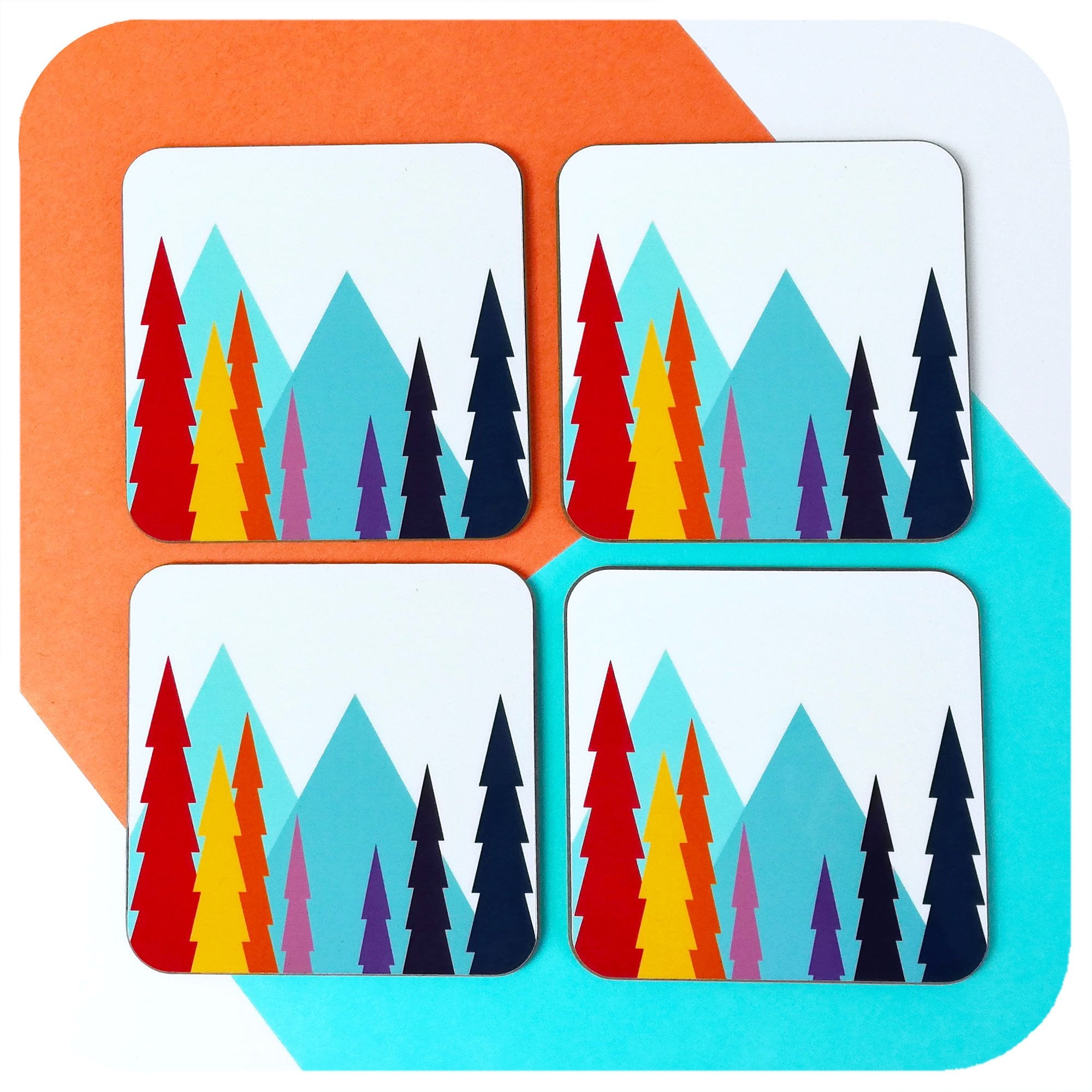 Set of four Scandinavian Geometric Landscape Coasters | The Inkabilly Emporium