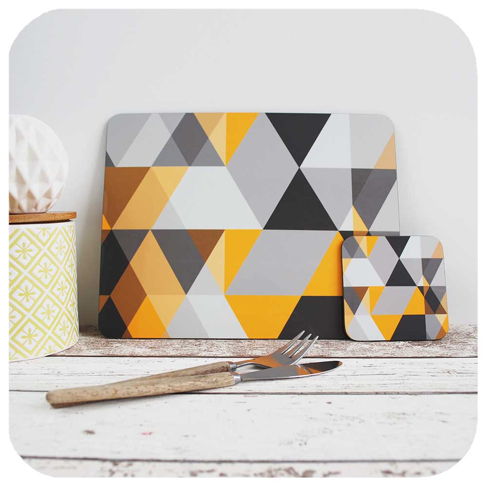 Scandi Geometric Kitchen Accessories, Placemat and coaster set | The Inkabilly Emproium